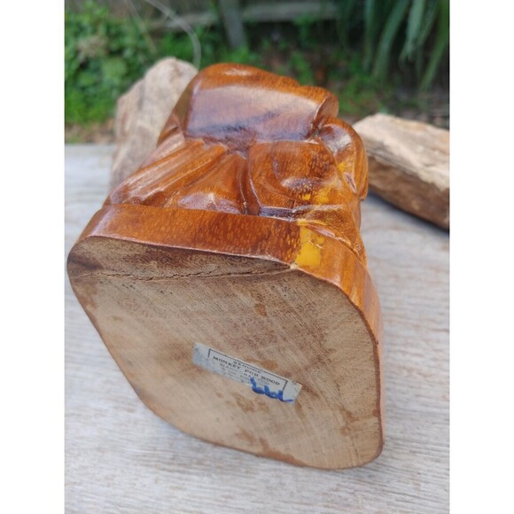 Vintage Monkey Pod Wood Buddha Figurine Handcrafted In The Philippines - Picture 9 of 10